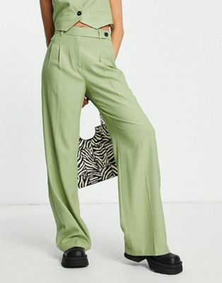 Bershka wide leg tailored trouser co-ord in soft green