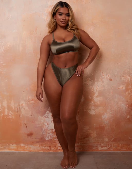 Bikini de copas grandes con detalle de tiras con anilla dorada de Wolf & Whistle x Natalie Gessey