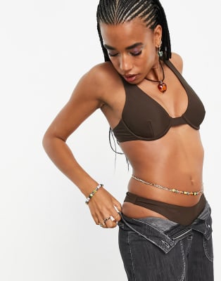 Black Halterneck Jersey Crop Top