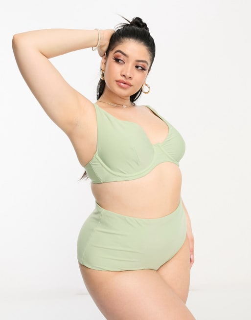 Bikini verde salvia con aros y detalle escalonado en la parte delantera Mix & Match de ASOS DESIGN Curve
