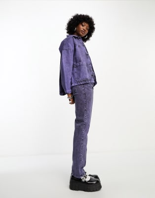 Bolongaro Trevor acid wash high waist jean and denim jacket co ord in purple ASOS