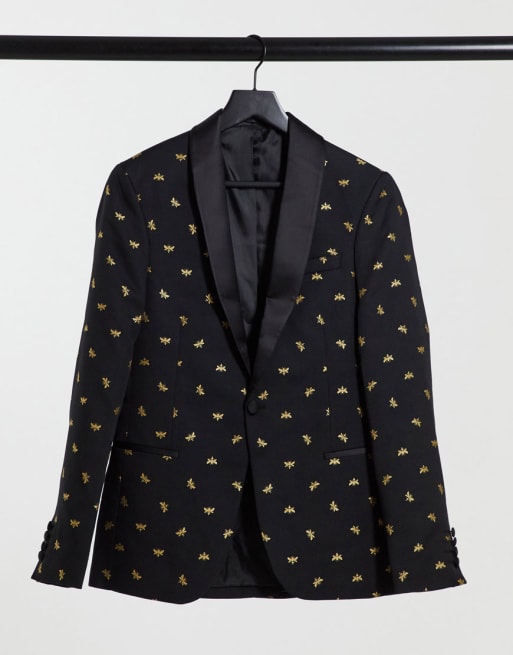 Bolongaro Trevor – Anzugjacke mit engem Schnitt und gesticktem, durchgehendem Bienenmuster