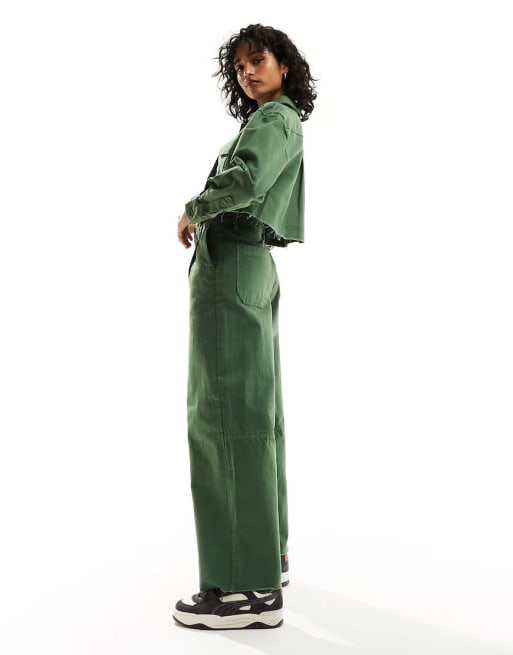 Bolongaro Trevor cropped denim jacket and trouser co-ord in khaki green