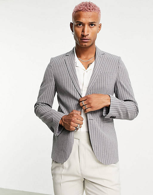 Bolongaro Trevor stripe seersucker skinny fit suit