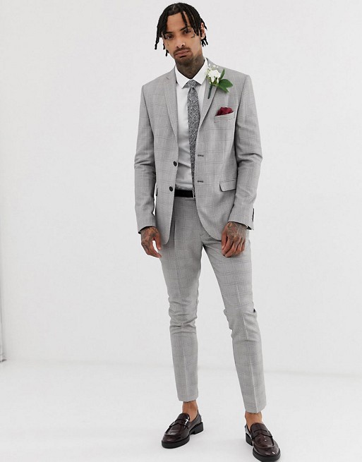 boohooMAN skinny suit in Prince of Wales check