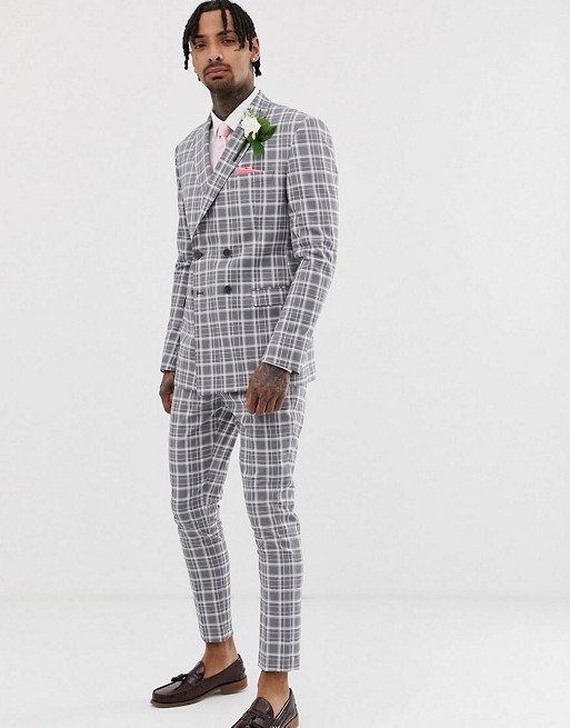 boohooMAN wedding skinny fit suit in grey check