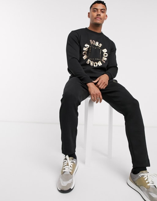 BOSS Athleisure circle logo tracksuit set in black | ASOS