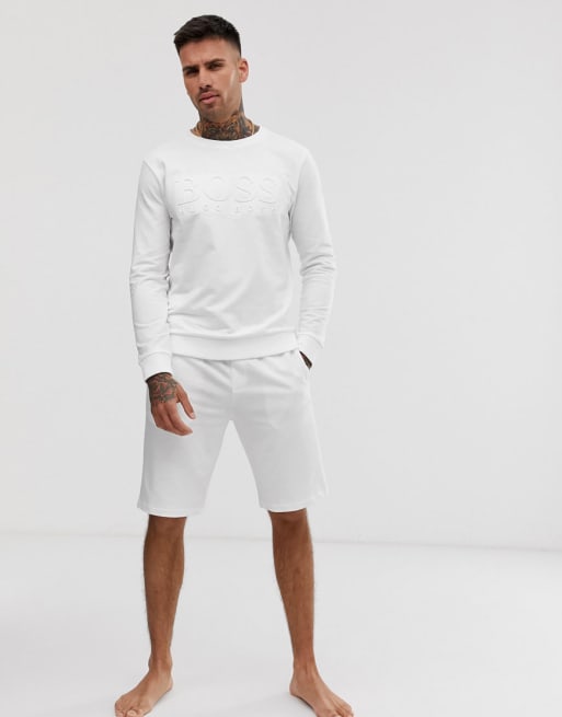 BOSS - Bodywear - Heritage - Sweater met logo in reliëf in wit 