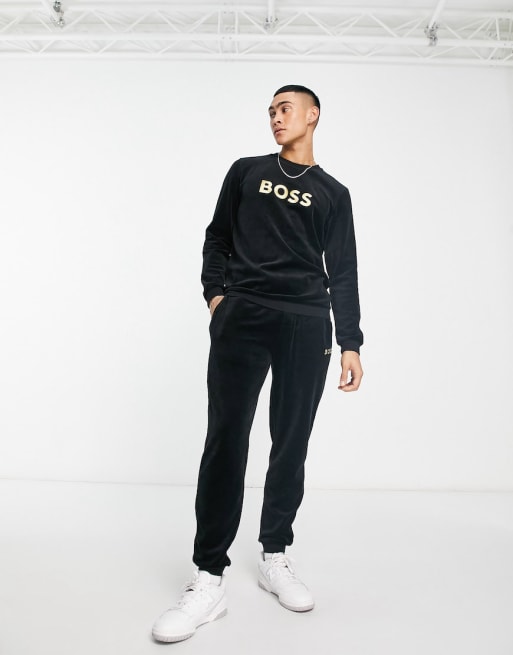 BOSS Bodywear velour lounge set in black ASOS