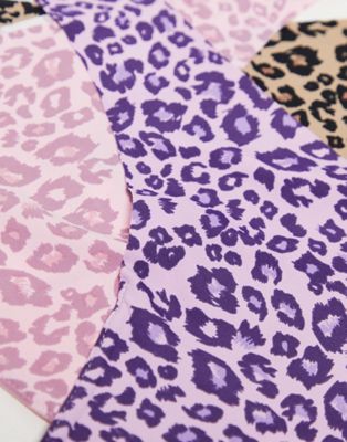 Brave Soul 3 pack microfibre set in yellow purple and pink leopard print set