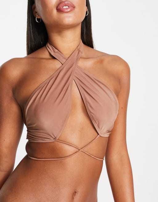 Brave Soul halterneck bikini set in brown