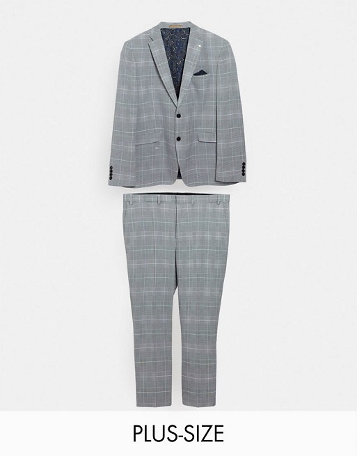 Burton Menswear Big & Tall slim suit in grey prince of wales check