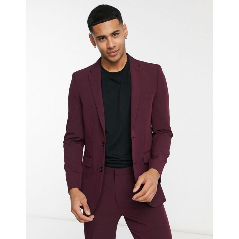 yaSZ4 Uomo Burton Menswear - Giacca da abito skinny e pantaloni color lampone
