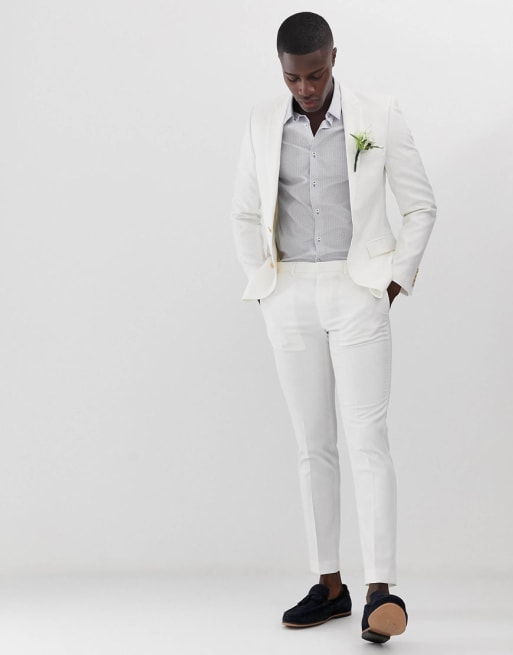 Burton Menswear skinny fit linen suit in ecru