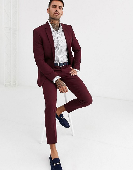 Burton Menswear skinny fit suit in burgundy