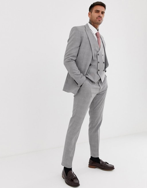 Burton Menswear skinny fit suit in grey check