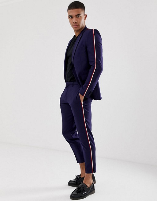 Burton Menswear skinny fit suit in navy with taping