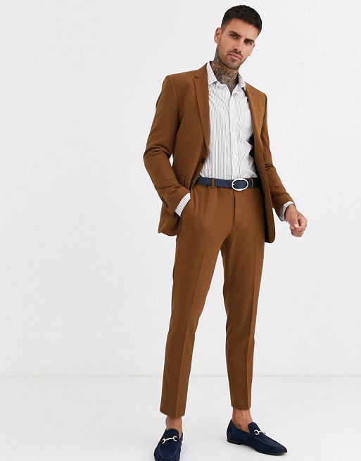 Burton Menswear skinny fit suit in tan.