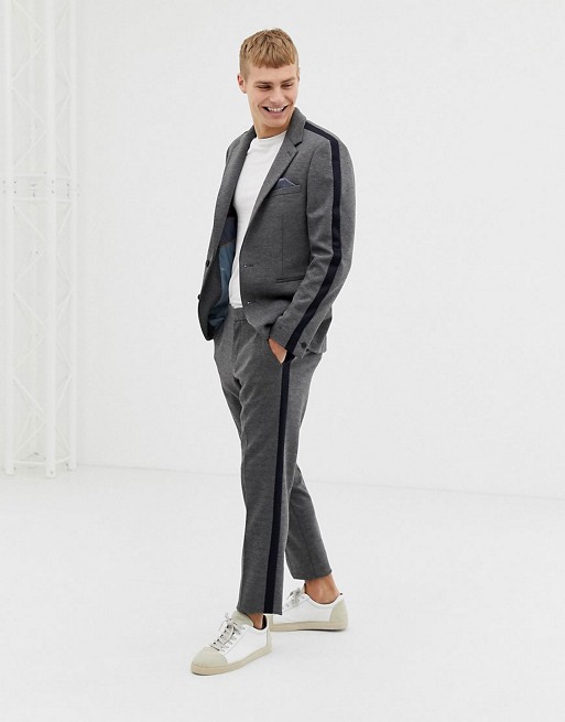 Burton Menswear skinny fit suit with side stripe in grey