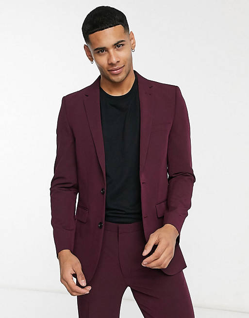 Burton Menswear skinny suit jacket and trouser in raspberry