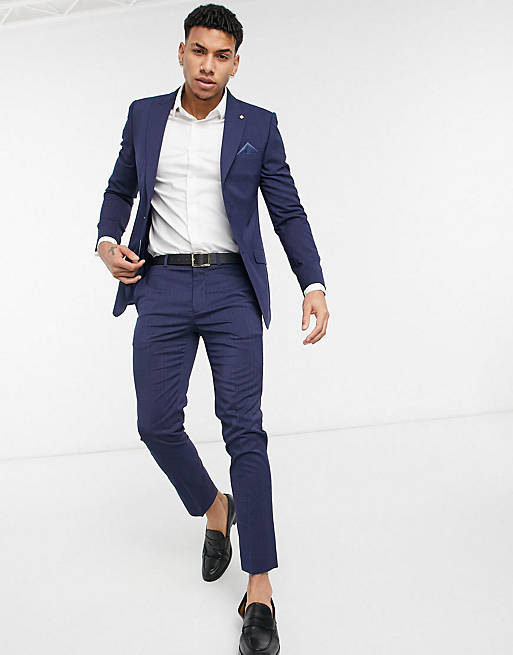 Burton Menswear skinny suit jacket and trousers in navy check