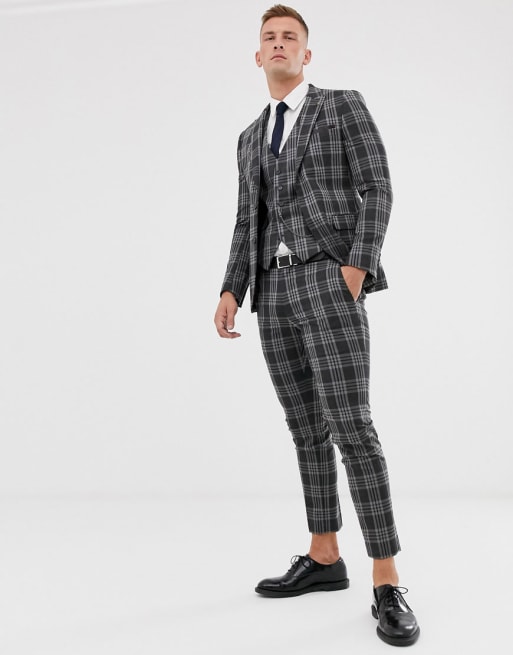 Burton Menswear slim suit in grey tartan check ASOS