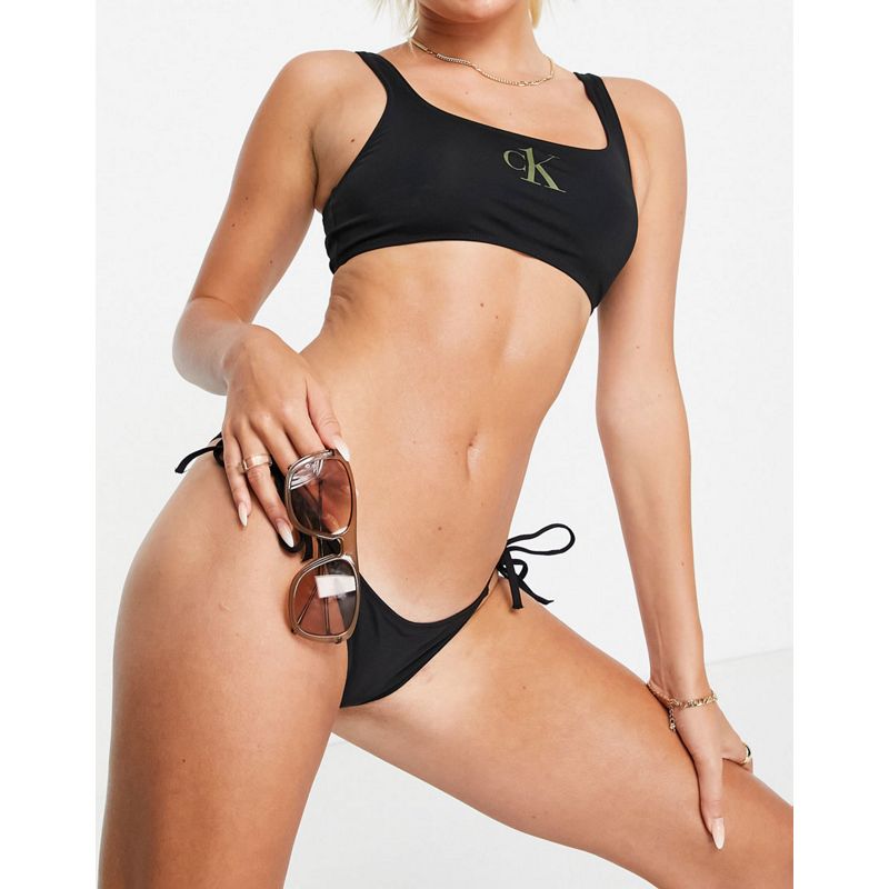 Donna Designer Calvin Klein - Bikini con top corto e slip con laccetti nero con logo