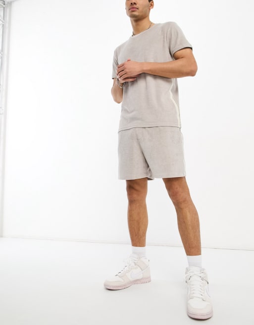 Calvin Klein core logo tape towelling beachwear set in french taupe