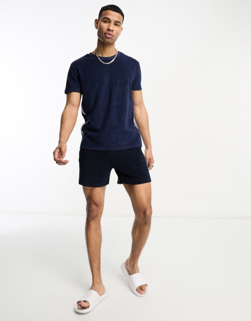 Calvin Klein – Core – Marinblått strandset i frotté med tejpade detaljer och logga