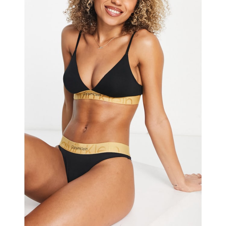 CALVIN KLEIN Embossed Holiday Push Up Bralette in Black W Old Gold