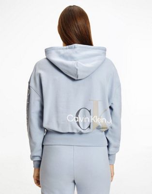 Calvin Klein Jeans co-ord two tone monogram hoodie in pale blue