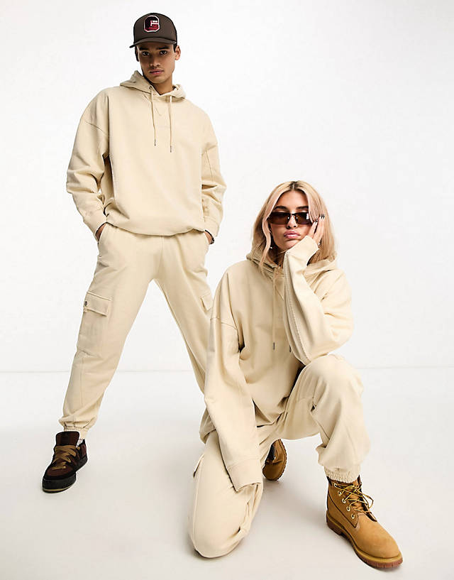 Calvin Klein Jeans - unisex seaming oversized hoodie and jogger set in beige - exc