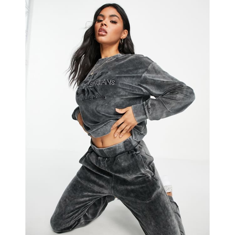 Calvin Klein Jeans velvet sweatshirt and trackies set in ice black