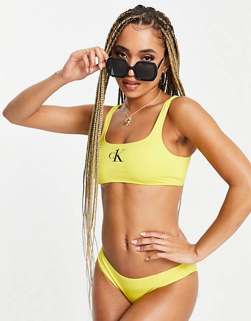 Calvin Klein logo crop bikini in yellow