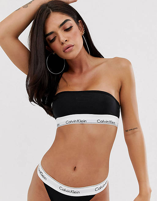 Calvin Klein Modern Cotton logo bandeau bra & tanga brief set in