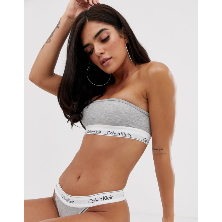 Calvin Klein Modern Cotton logo bandeau bra & tanga brief set in grey