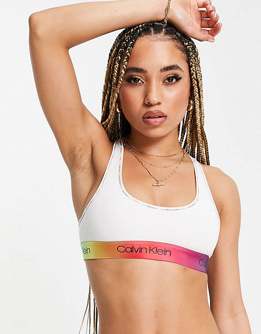 Calvin Klein Modern Cotton Pride lingerie set in white rainbow | ASOS