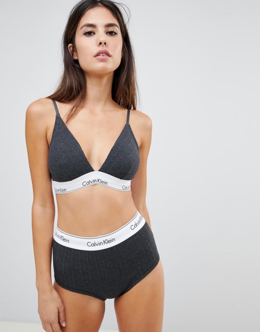 Calvin Klein Cotton large logo detail triangle bralette in gray