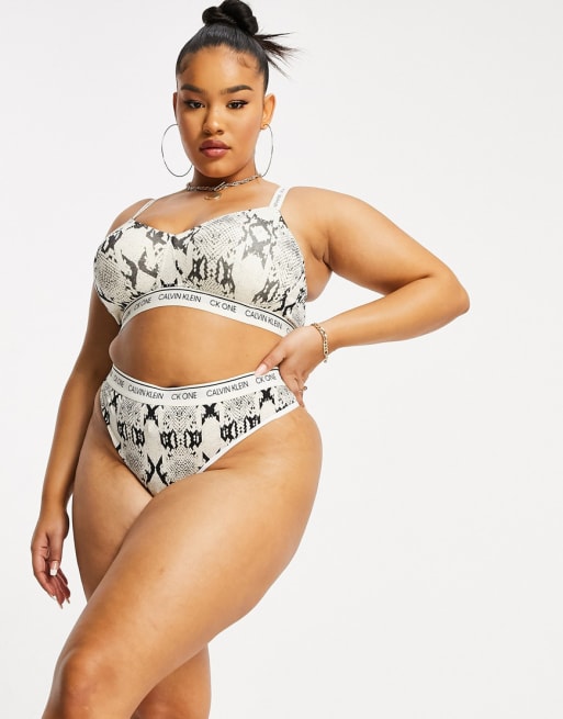 Calvin Klein Plus Size CK One Cotton lingerie set in snake print