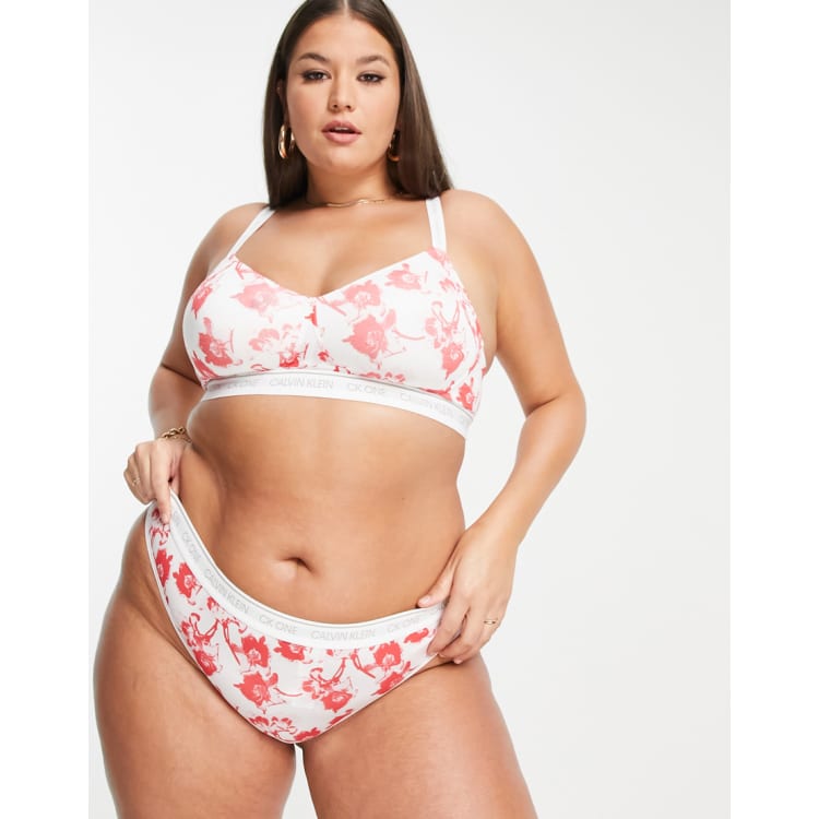 Calvin Klein Plus Size CK One logo lingerie set in pink floral