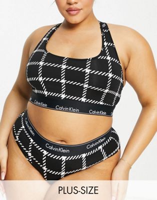 Calvin Klein Plus Size Modern Cotton logo lingerie set in black check print