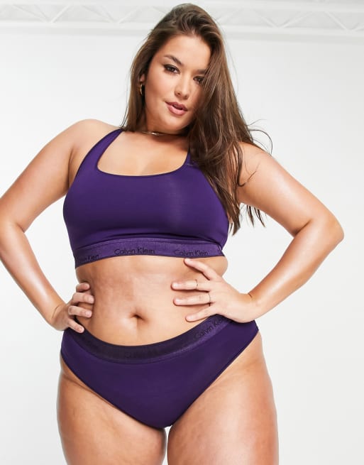 Calvin Klein Plus Size Modern Cotton Metallic logo lingerie set in purple