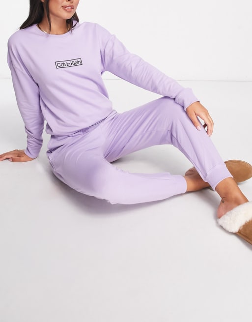 Calvin Klein reimagined sleep sweatshirt and jogger set in vervain lilac ASOS