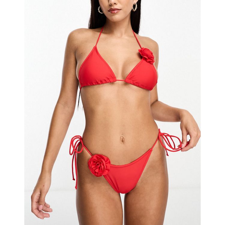 Candypants red bikini with flower corsage detail
