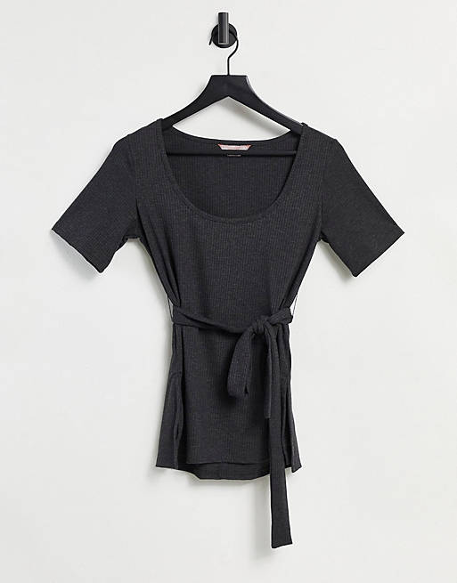 Catch Exclusive ribbed belted tunic set in charcoal