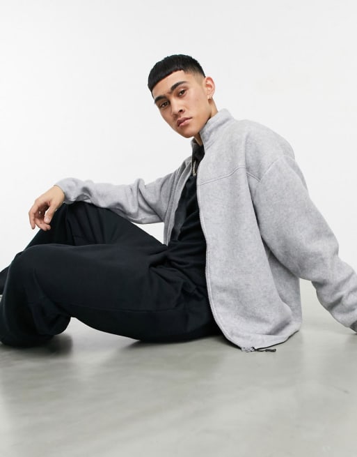 Chándal polar gris jaspeado extragrande de chaqueta y pantalones cortos de ASOS DESIGN