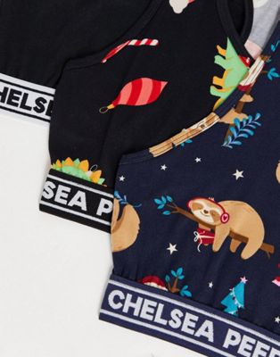 Chelsea Peers Christmas sloths 3 pack set in navy and black | ASOS