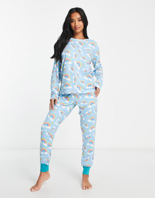 Chelsea Peers - Coordinato azzurro con stampa arcobaleno con pigiama e vestaglia