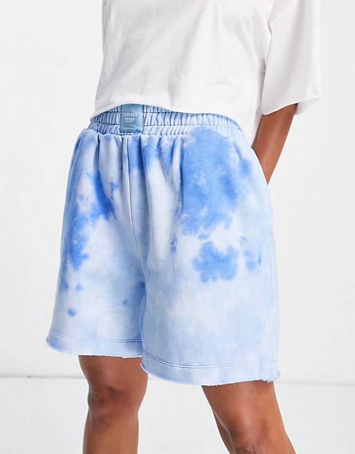 Chelsea Peers organic cotton tie dye coord with raw edge detail in blue