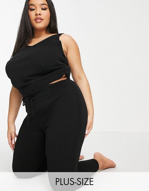 Chi Chi London Plus crop lounge top co-ord in black